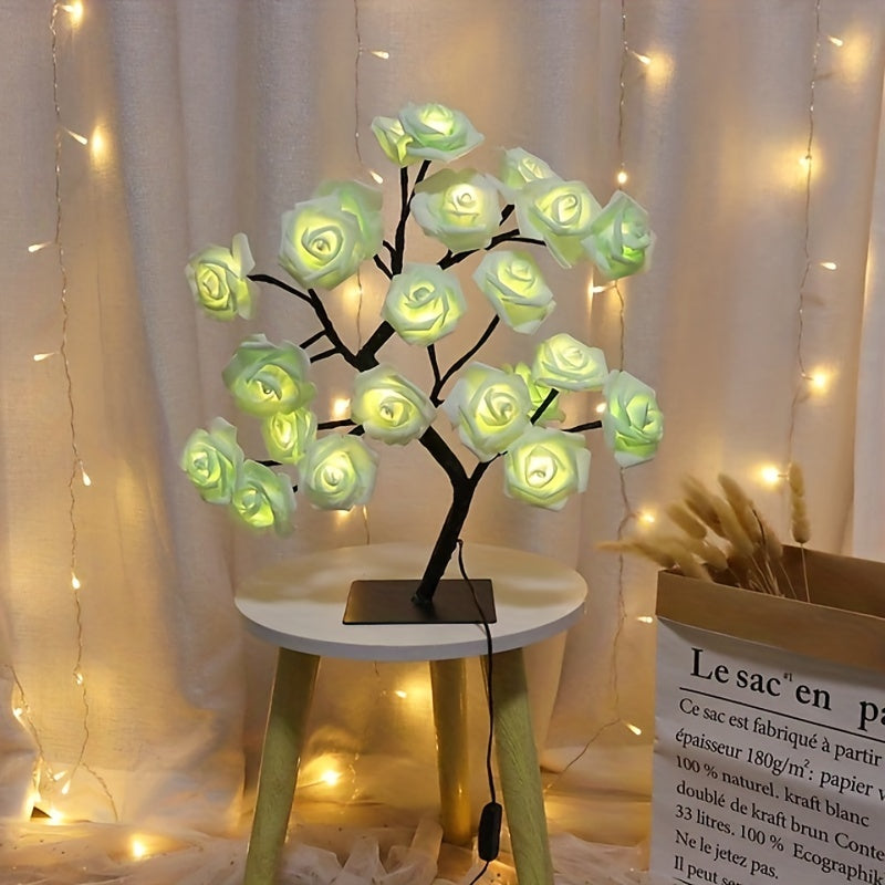 1pc LED Rose Flower Table Lamp - Romantic Fairy Lights with 24 LEDs, USB Powered, Valentine's Day, Christmas, Wedding, Bedroom Decoration, Night Light, Gift Idea for Her, Home Party Ambiance