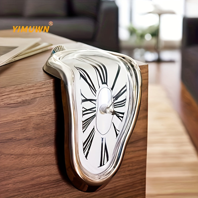 1pc Surreal Melted Twisted Roman Numeral Wall Clocks - Surrealism Style Clock - Metal - For Living Room & Bedroom Decor - Unique Gift for Art Lovers