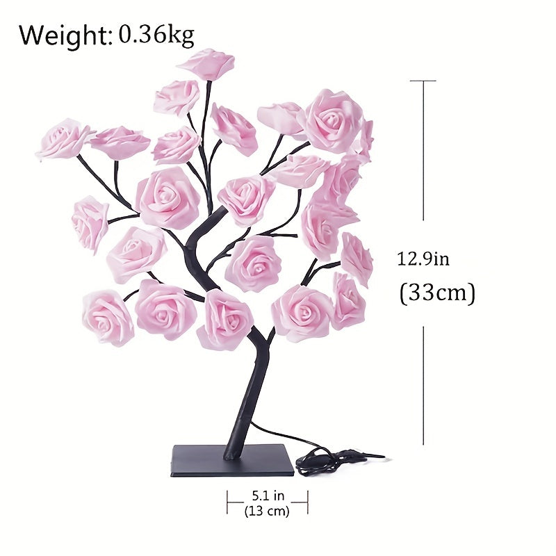 1pc LED Rose Flower Table Lamp - Romantic Fairy Lights with 24 LEDs, USB Powered, Valentine's Day, Christmas, Wedding, Bedroom Decoration, Night Light, Gift Idea for Her, Home Party Ambiance