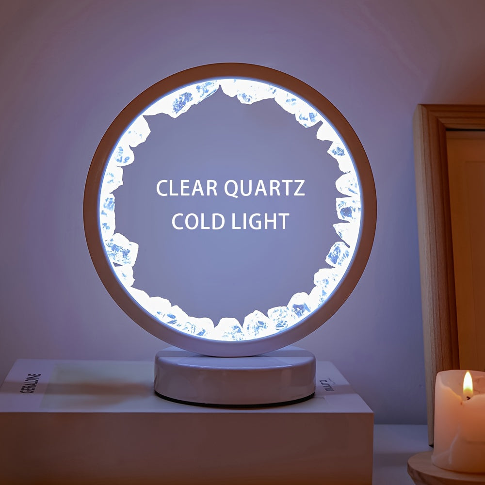 1pc, Rechargeable LED Bedside Lamp with Natural Quartz Amethyst Cluster - Soothing Night Light for Bedroom and Desk - Decorative Circle Lights