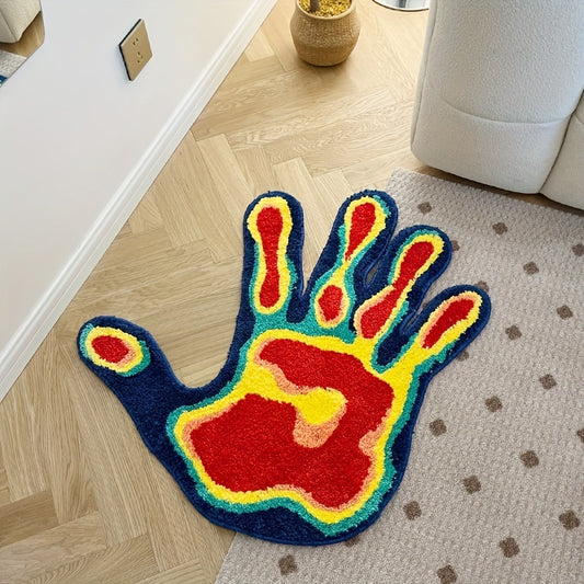 1pc Multicolor Flocking Soft and Fluffy Palm Shape Rug - Machine Washable for Living Room and Bedroom Home Decor