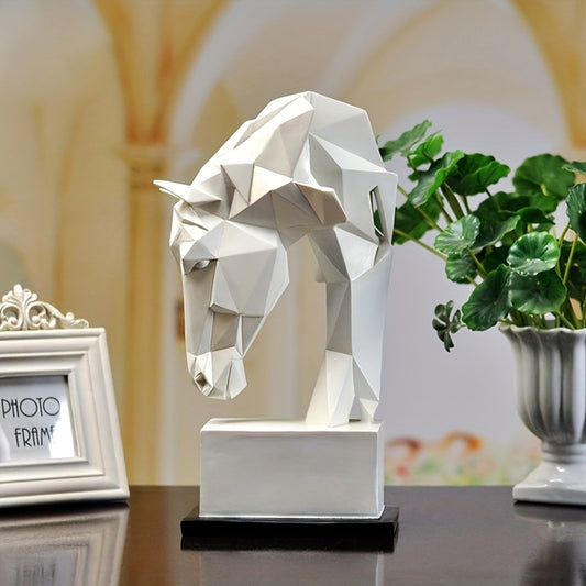 1pc, Exquisite Horse Head Ornament - Unique Nordic Modern Resin Statuette with Geometric Origami Details - Perfect for Home Decoration, Living Room, Bedroom, or Office Tabletop Decor