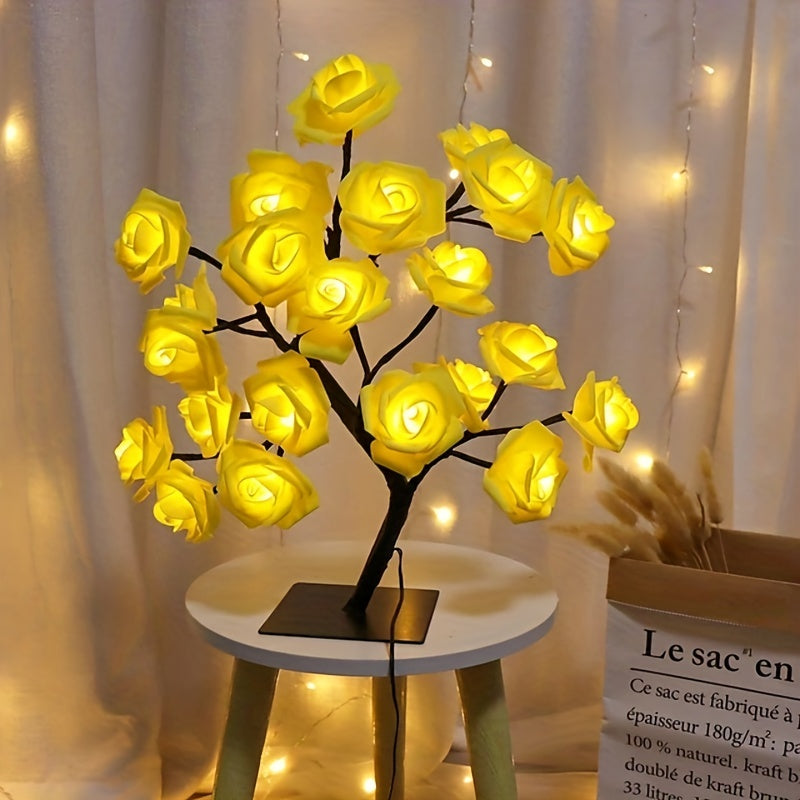 1pc LED Rose Flower Table Lamp - Romantic Fairy Lights with 24 LEDs, USB Powered, Valentine's Day, Christmas, Wedding, Bedroom Decoration, Night Light, Gift Idea for Her, Home Party Ambiance