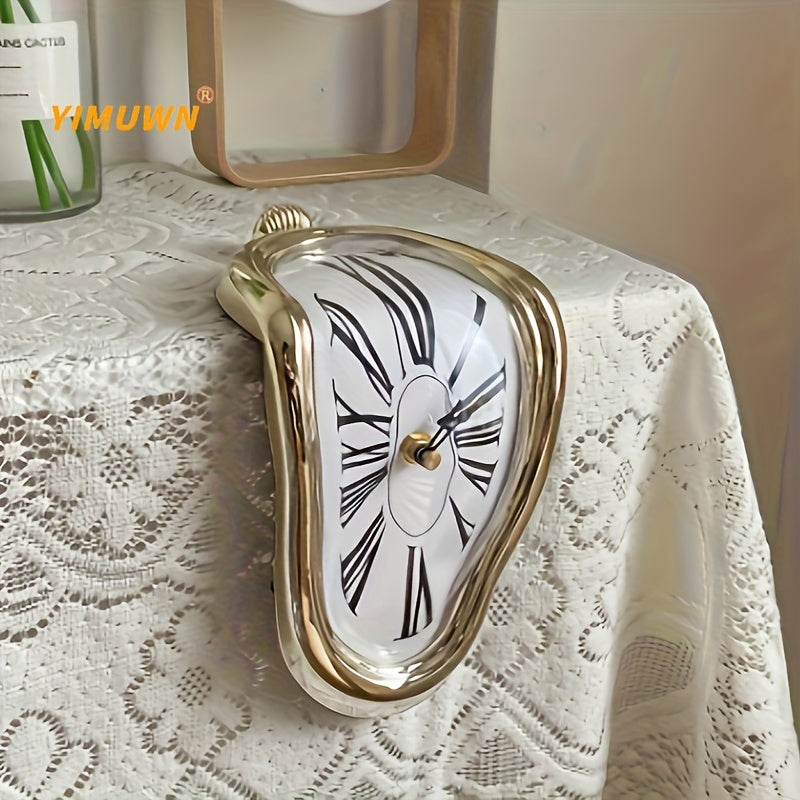 1pc Surreal Melted Twisted Roman Numeral Wall Clocks - Surrealism Style Clock -  Metal - For Living Room & Bedroom Decor - Unique Gift for Art Lovers