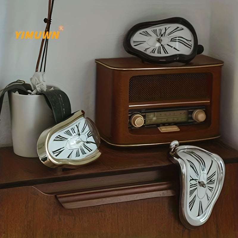 1pc Surreal Melted Twisted Roman Numeral Wall Clocks - Surrealism Style Clock -  Metal - For Living Room & Bedroom Decor - Unique Gift for Art Lovers