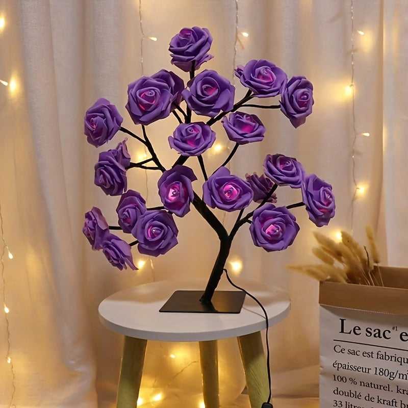 1pc LED Rose Flower Table Lamp - Romantic Fairy Lights with 24 LEDs, USB Powered, Valentine's Day, Christmas, Wedding, Bedroom Decoration, Night Light, Gift Idea for Her, Home Party Ambiance